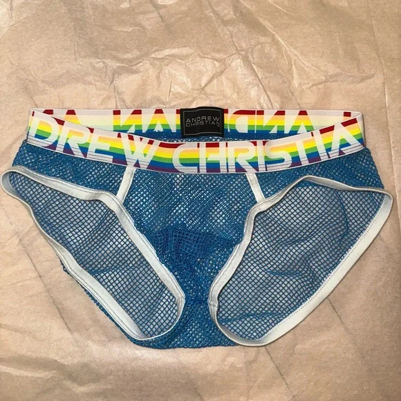 Andrew Christian Pride Blue Mesh Briefs - Picture 1 of 2